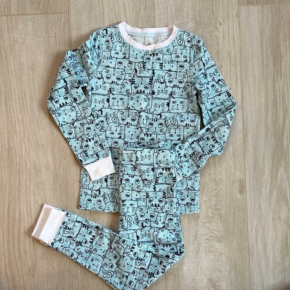 Cuddl Duds 2-Piece Cat Thermal Long Underwear Set Kids Size Small